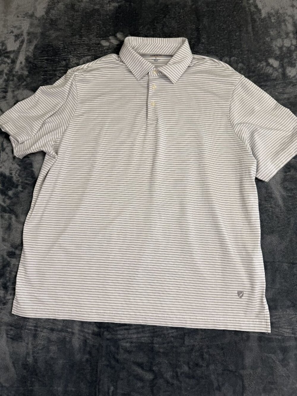 Cremeux Performance Mens Striped Polo Shirt Gray & White XL
